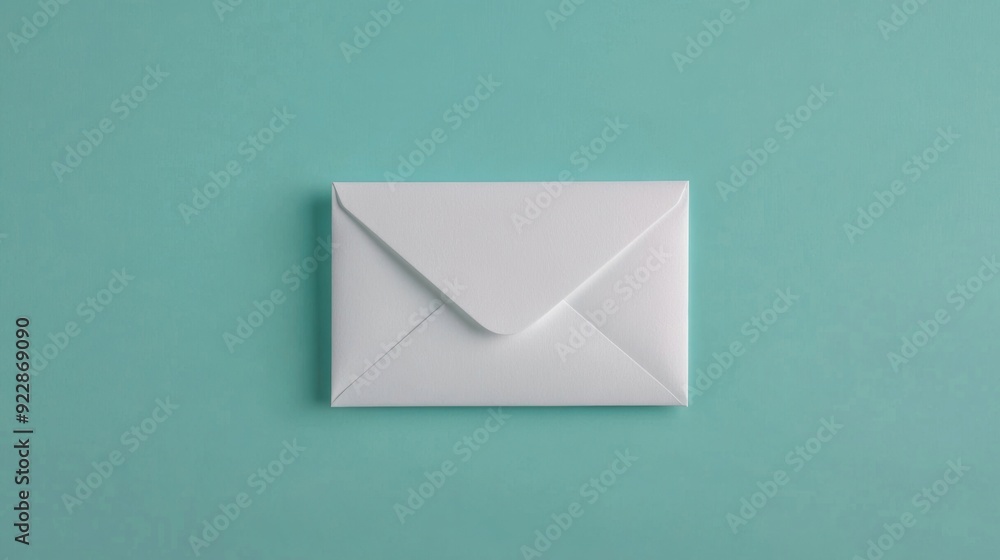 A white envelope lies flat on a blue background, ready for mailing or crafts A white envelope lies flat on a blue background, ready for mailing or crafts
