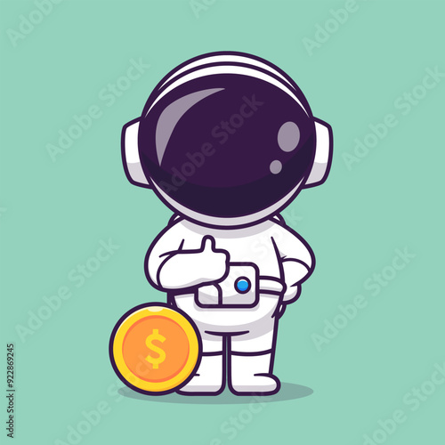Cute Astronaut Thumbs Up WIth Gold Coin Cartoon Vector
Icon Illustration. Science Business Icon Concept Isolated
Premium Vector. Flat Cartoon Style
