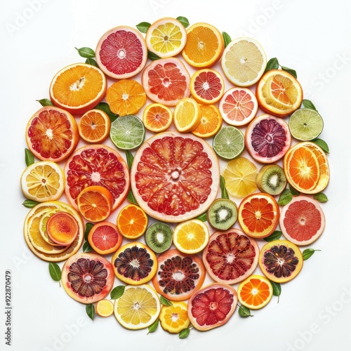 A vibrant arrangement of various citrus fruits displayed artistically.