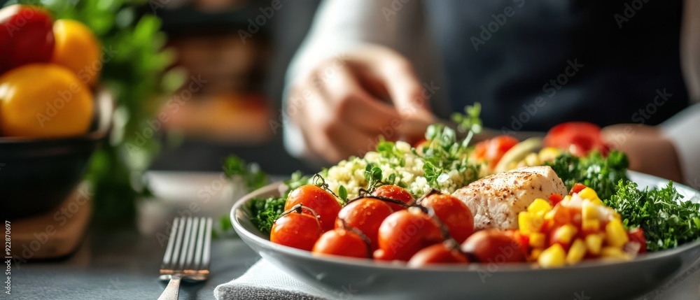 Fresh salad served on a plate, with colorful vegetables and greens, perfect for healthy eating and meal preparation. Fresh salad served on a plate, with colorful vegetables and greens, perfect for healthy eating and meal preparation.
