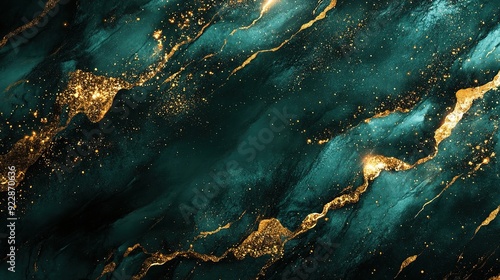 Fototapeta Naklejka Na Ścianę i Meble -  Emerald & Gold Abstract Texture: A mesmerizing blend of deep emerald green and shimmering gold accents creates a luxurious and captivating abstract background.