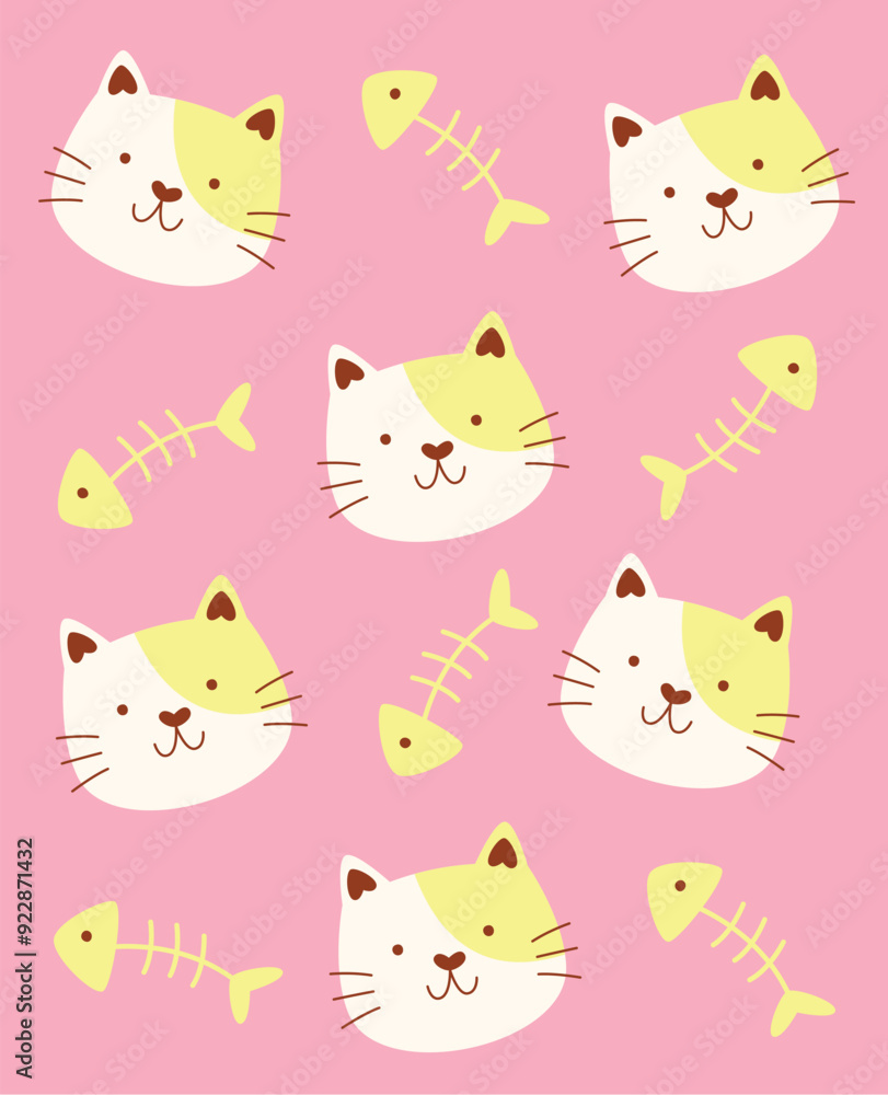 Obraz premium Cat With Fish Skeleton Background Poster