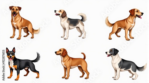 Collection of Cute Cartoon Dogs Illustrations â€“ Various Breeds Posed in Lifelike Stances