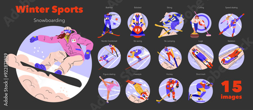 Winter Sports. Flat Vector Illustration