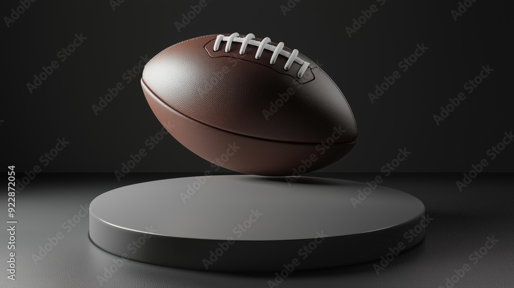 A photo of an empty 3D podium with a large football in the background, isolated on a dark gray background A photo of an empty 3D podium with a large football in the background, isolated on a dark gray background
