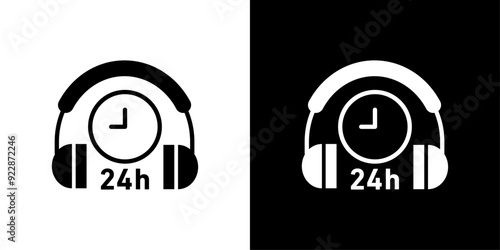 24 hrs support or service icon Thin line illustration set