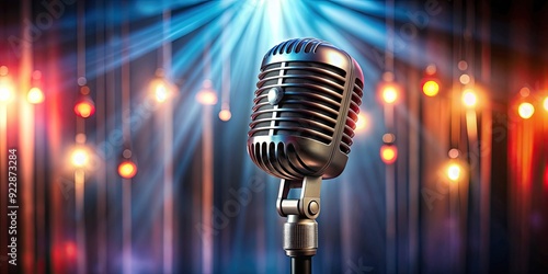 Close-up of a retro microphone on stage, music, live performance, vintage, singing, entertainment, equipment