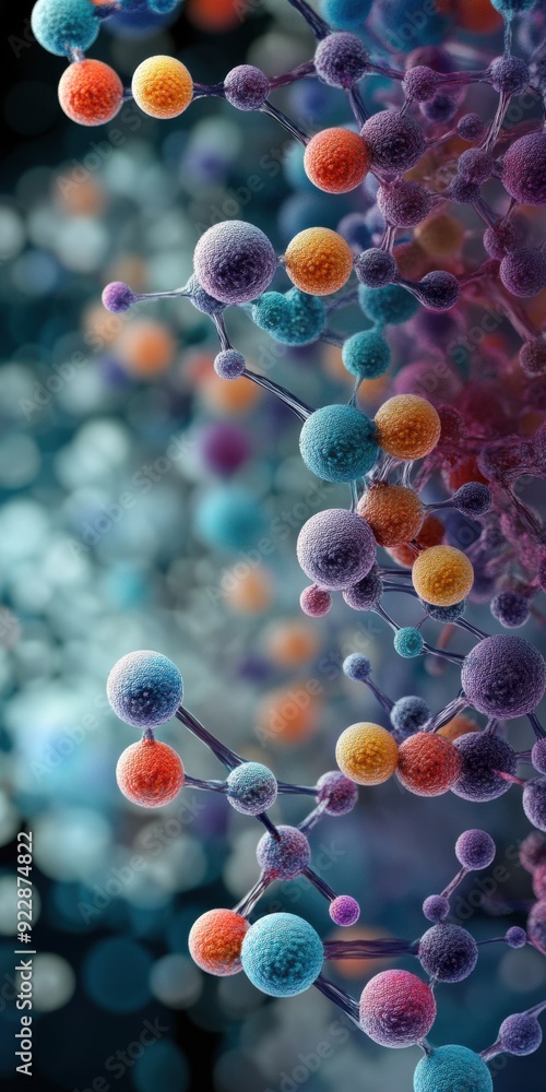 Vibrant molecular structure with colorful spheres representing atoms, illustrating the beauty of science and discovery. Vibrant molecular structure with colorful spheres representing atoms, illustrating the beauty of science and discovery.