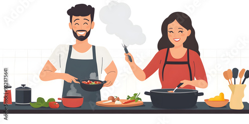 Couple cooking together in the kitchen