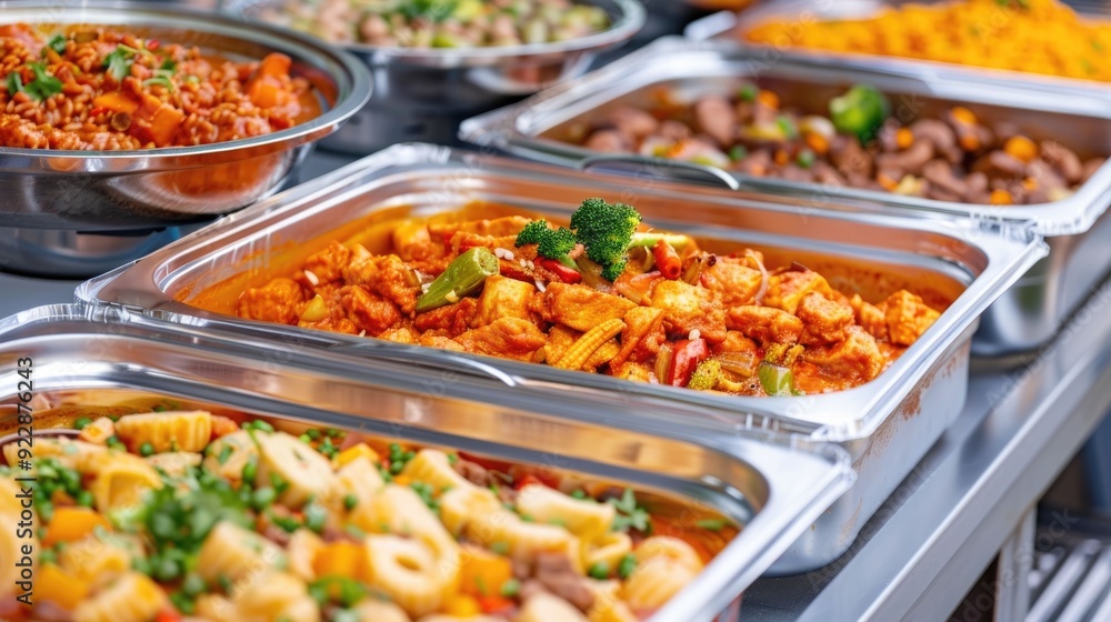 Vibrant African American Food Festival with Diverse and Colorful Dishes Presented in Buffet Style with Deep Depth of Field Vibrant African American Food Festival with Diverse and Colorful Dishes Presented in Buffet Style with Deep Depth of Field