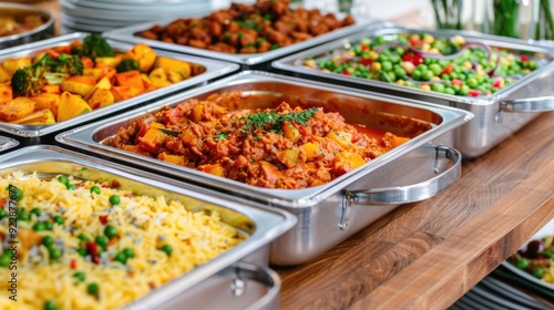 Closeup View of an Appetizing Spread of Authentic African American Soul Food Dishes Including Casseroles Stews Rices and Vegetables Beautifully Arranged on Serving Trays for a Homestyle Comfort Meal