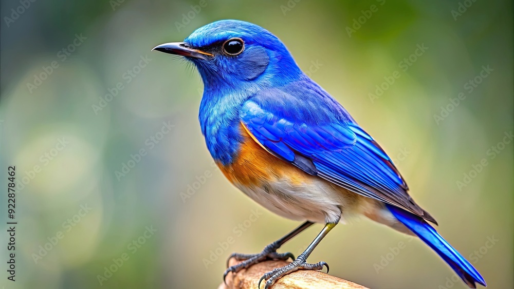 Naklejka premium Blue bird with delicate feathers and vibrant plumage isolated on background, avian, elegance, bird, blue, isolated,delicate