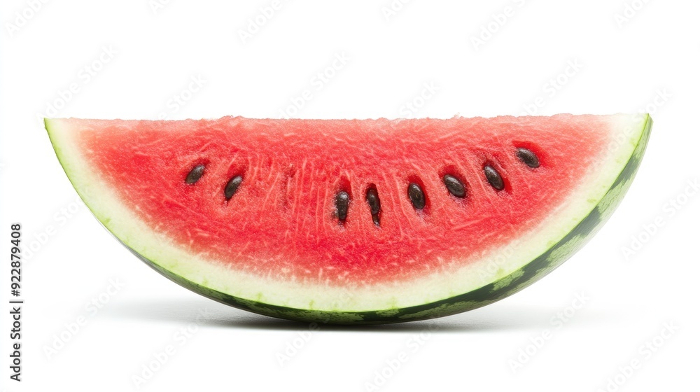 A slice of watermelon with seeds isolated on a white background. A slice of watermelon with seeds isolated on a white background.