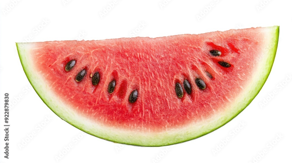 A slice of watermelon with seeds on a white background. A slice of watermelon with seeds on a white background.
