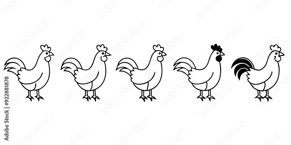 Rooster icons set of Rooster simple icon vector line art illustration Rooster icons set of Rooster simple icon vector line art illustration