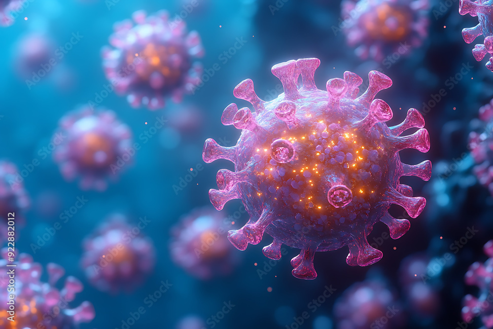 Detailed 3D rendering of a virus molecule showcasing its spiked protein structure, highlighting biological details against a blurred background.
Detailed 3D rendering of a virus molecule showcasing its spiked protein structure, highlighting biological details against a blurred background.