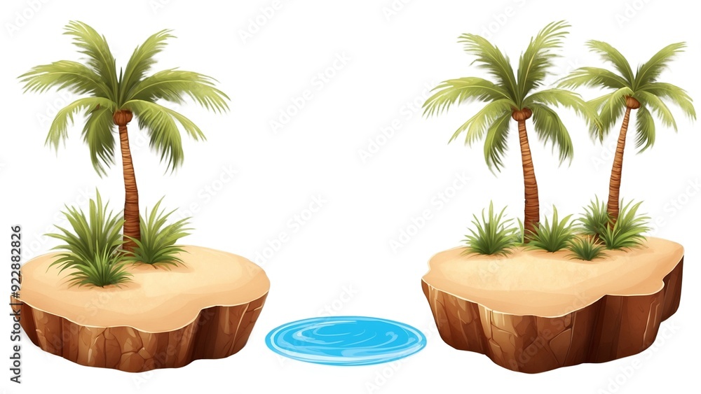 Obraz premium Set of tropical islands with palm trees isolated on transparent background 