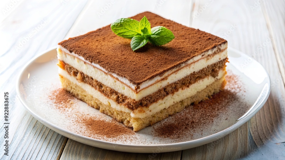 Delicious tiramisu dessert served on a white plate, tiramisu, dessert, Italian, sweet, creamy, coffee, cocoa Delicious tiramisu dessert served on a white plate, tiramisu, dessert, Italian, sweet, creamy, coffee, cocoa