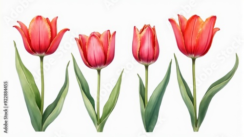 Wallpaper Mural Beautiful Illustration of Red Tulips in Full Bloom with Green Leaves Torontodigital.ca