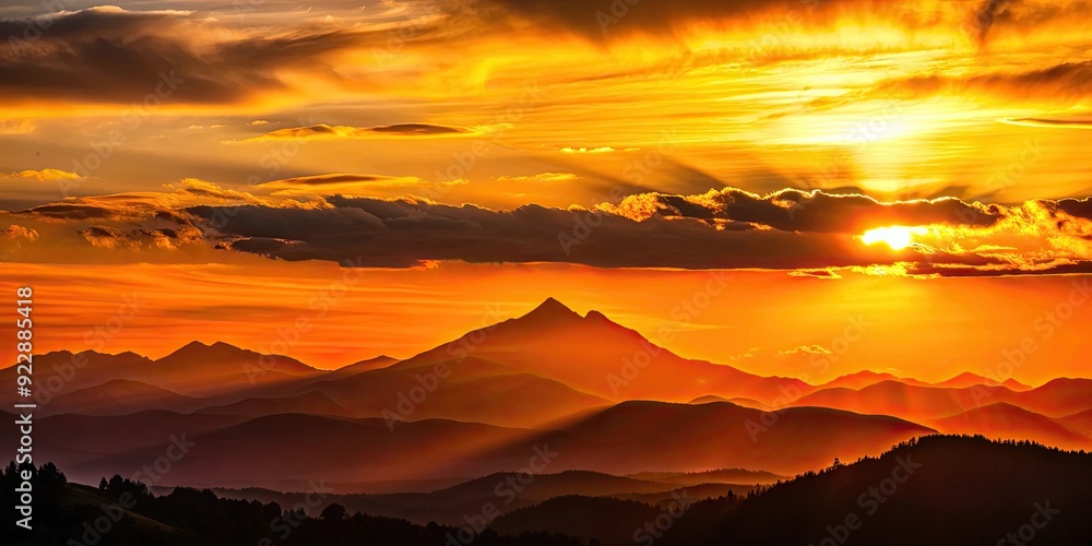 Sunset casting a warm glow behind the silhouette of mountains , sundown, dusk, evening, twilight, nature, landscape, scenic Sunset casting a warm glow behind the silhouette of mountains , sundown, dusk, evening, twilight, nature, landscape, scenic