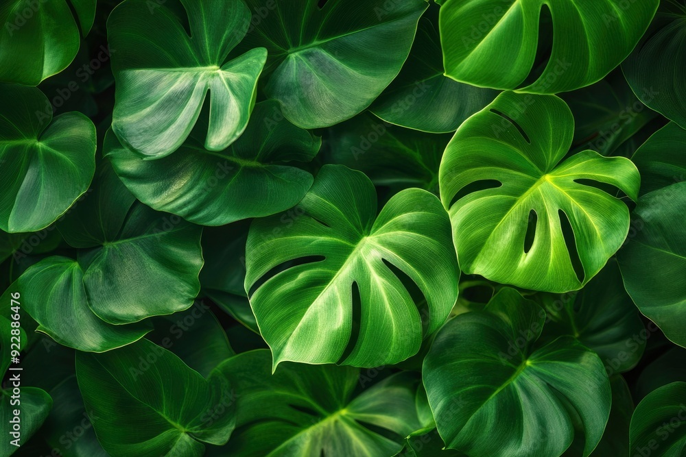 Green leaves of a philodendron plant. Nature leaves, green tropical forest, backgound concept with generative ai Green leaves of a philodendron plant. Nature leaves, green tropical forest, backgound concept with generative ai
