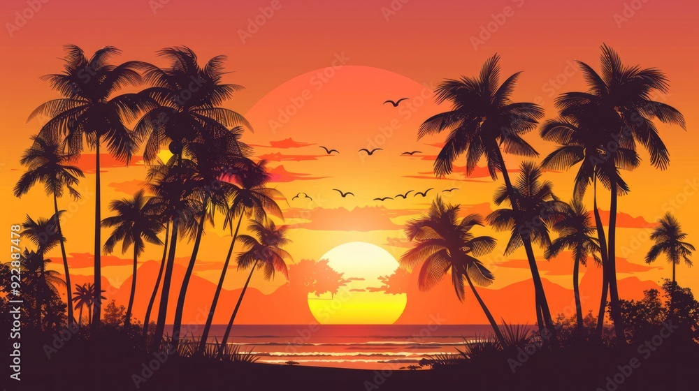 Silhouettes of Palm Trees at Sunset on a Tropical Beach Silhouettes of Palm Trees at Sunset on a Tropical Beach