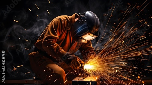 A worker was casting steel and sparks flew deep color UHD Wallpaper