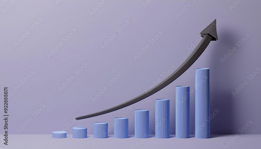 3D rendering of Business Growth Graph with Upward Arrow and Financial ...