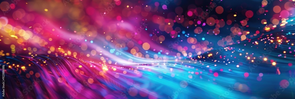 Obraz premium Energetic light waves swirling through the air Dynamic light effects with motion blur Innovative camera technique showcasing the vitality of a celebration Colorful burst of creativity Unique and