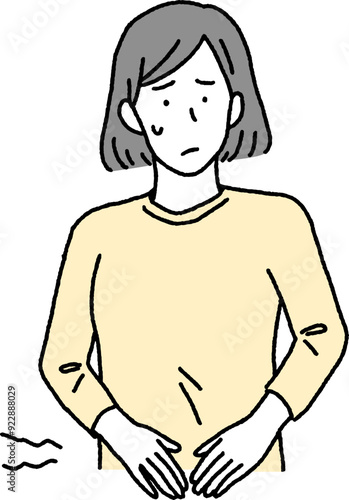 シンプルなタッチ　生理痛や便秘や下痢に悩む女性のイラストレーション