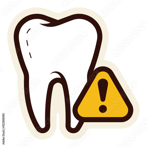 tooth with warning problem sign icon sticker