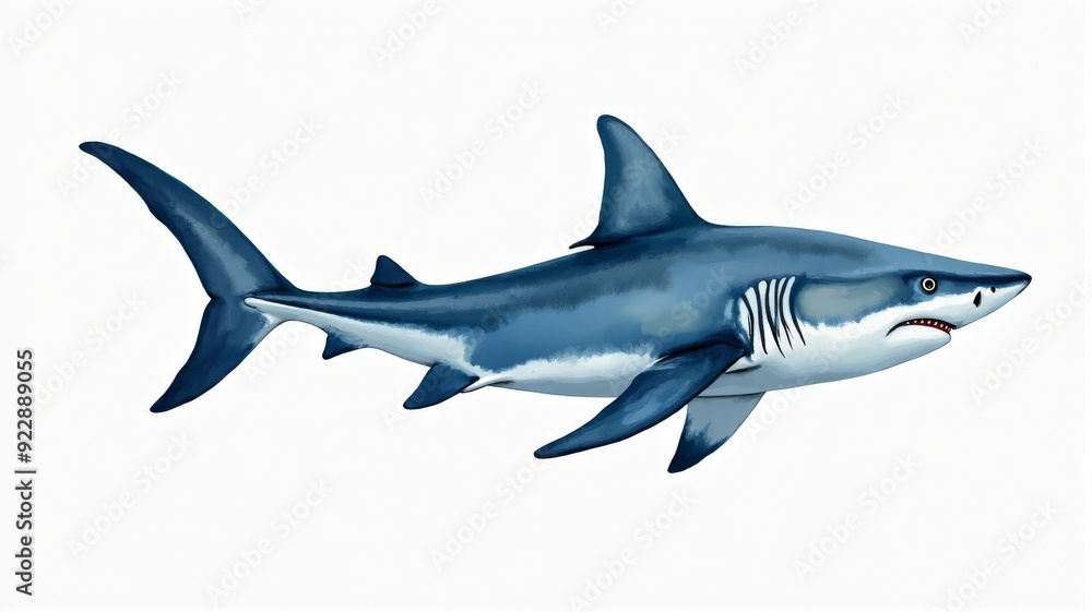 Detailed Illustration of a Great White Shark on a White Background - Ocean Wildlife Artwork Detailed Illustration of a Great White Shark on a White Background - Ocean Wildlife Artwork