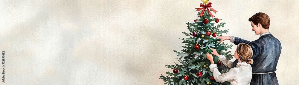 A family joyfully decorating a Christmas tree, creating festive memories and celebrating the holiday spirit together. A family joyfully decorating a Christmas tree, creating festive memories and celebrating the holiday spirit together.
