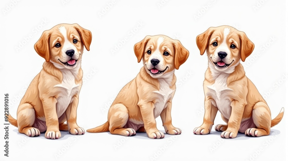 Adorable Cartoon Puppies Illustration Showing Three Cute, Happy Brown and White Dogs Sitting Together Adorable Cartoon Puppies Illustration Showing Three Cute, Happy Brown and White Dogs Sitting Together