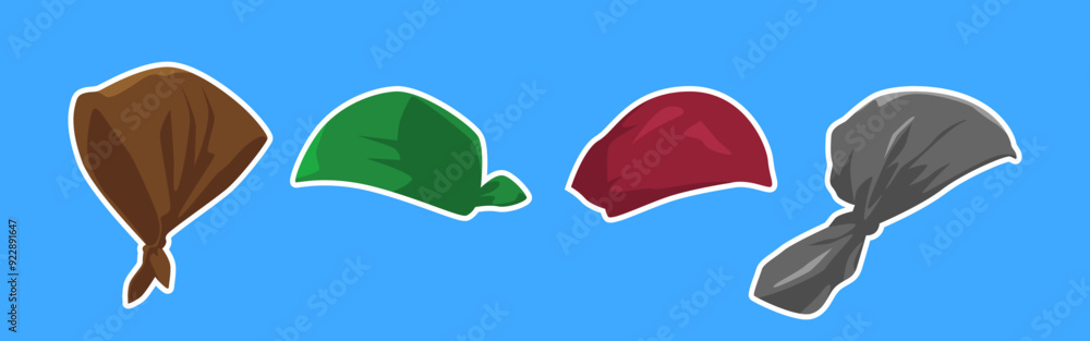 Collection of bandana, headscarf with flat style. Isolated on blue background. Vector illustration. Collection of bandana, headscarf with flat style. Isolated on blue background. Vector illustration.