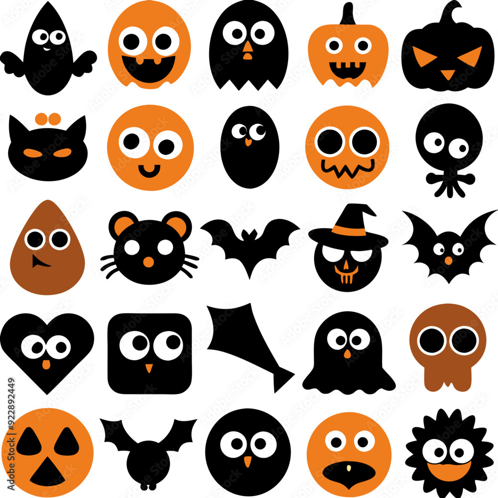Fototapeta premium Halloween icons set of Halloween Ghost icon silhouette vector art illustration 