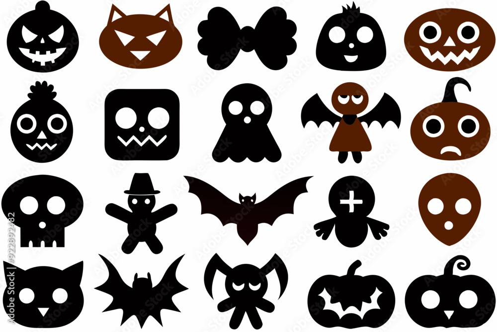 Obraz premium Halloween icons set of Halloween Ghost icon silhouette vector art illustration 