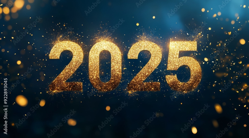 Stunning golden text for 2025 with sparkles, ideal for lively New Year celebrations and promotional events Stunning golden text for 2025 with sparkles, ideal for lively New Year celebrations and promotional events