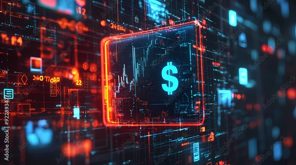 Obraz premium Digital currency symbol on futuristic interface