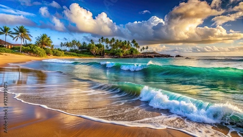 Photo of soothing waves rolling in at Napili Bay in Hawaii, waves, beach, ocean, nature, tranquil, serene, coastline photo