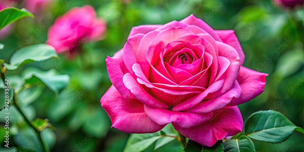 Hybrid Tea Rose in full bloom with vibrant pink petals and green leaves, Hybrid Tea Rose, flower, pink, petals, garden Hybrid Tea Rose in full bloom with vibrant pink petals and green leaves, Hybrid Tea Rose, flower, pink, petals, garden