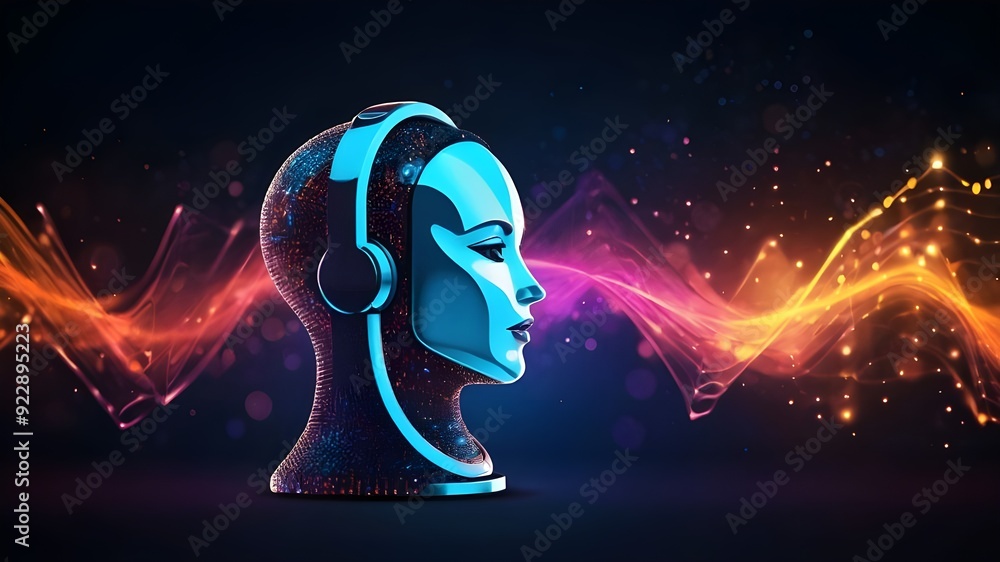 Obraz premium Virtual assistant concept with microphone icon and voice wave. Voice recognition, personal ai assistant