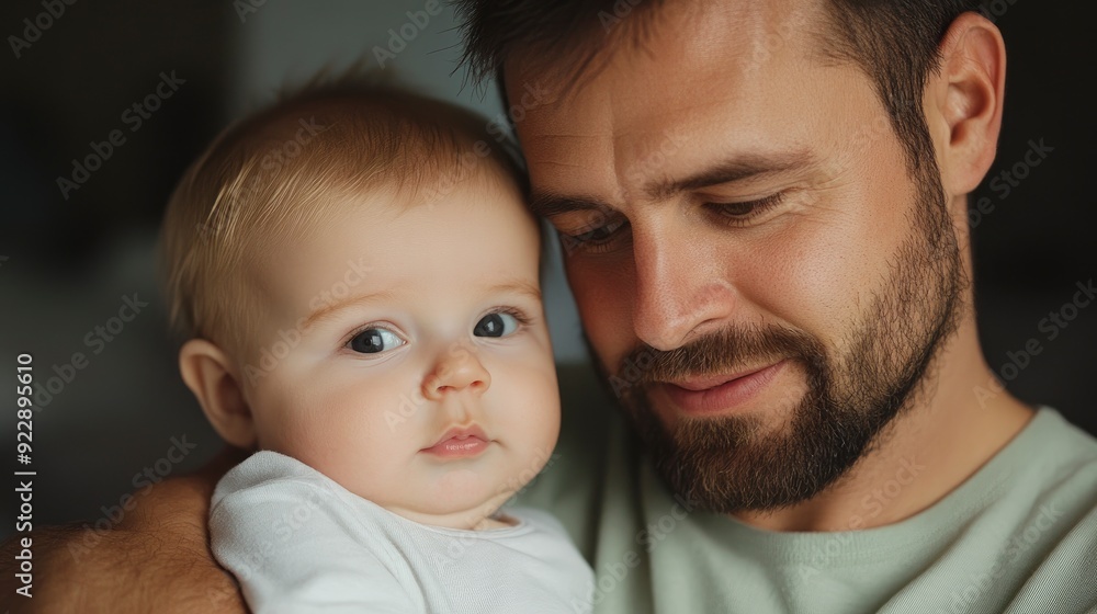 Devoted Dad Dressing His Baby, A Tender Moment In A Cozy Bedroom Devoted Dad Dressing His Baby, A Tender Moment In A Cozy Bedroom