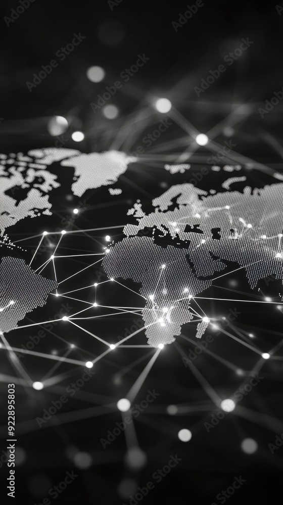 Abstract world map with glowing dots and lines. Abstract world map with glowing dots and lines.