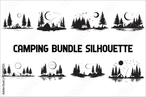 Camping tent silhouette set. Camping Vector illustration design.