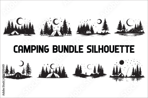 Camping tent silhouette set. Camping Vector illustration design.