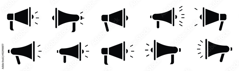 Loudspeaker megaphone silhouette icon set Loudspeaker megaphone silhouette icon set