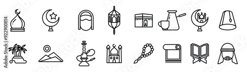  Islamic religion thin line icons