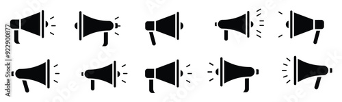 Loudspeaker megaphone silhouette icon set