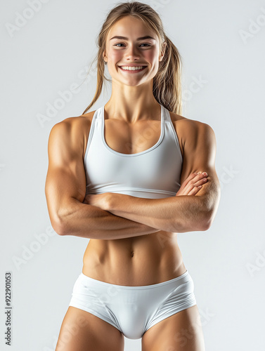 A female smiling weightlift...